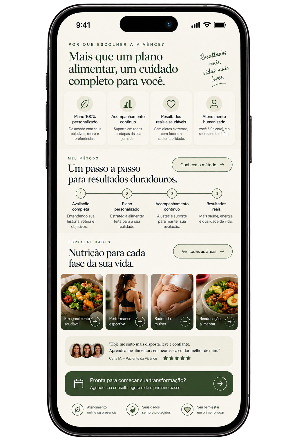 Projeto mobile para nutricionista, representando clareza na comunicação